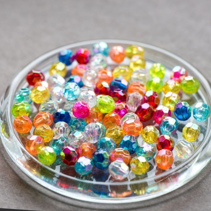 бусина, акрил 8, граненая, цветовой микс радужный, 8 мм