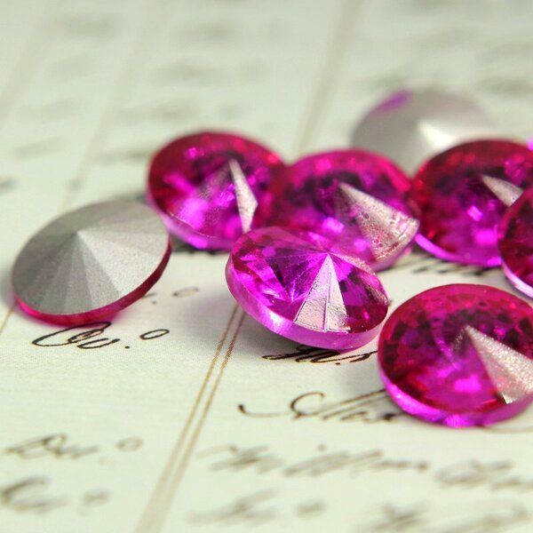 кабошон стекло риволи, цвет фуксия, 14х7 мм