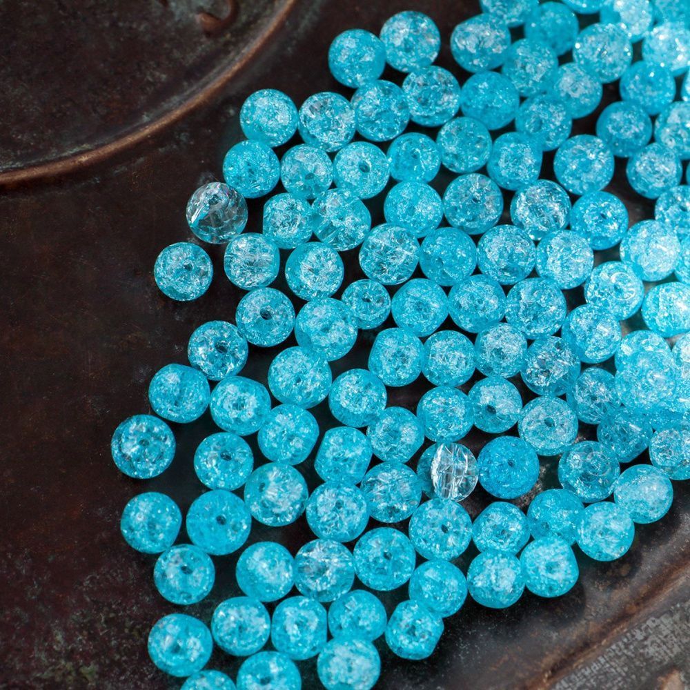 бусина, стекло "кракле", цвет светло-бирюзовый, 6 мм