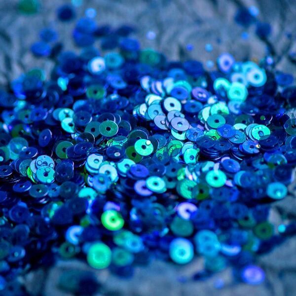 пайетки плоские, сине-зеленый радужный прозрачный, 4 мм