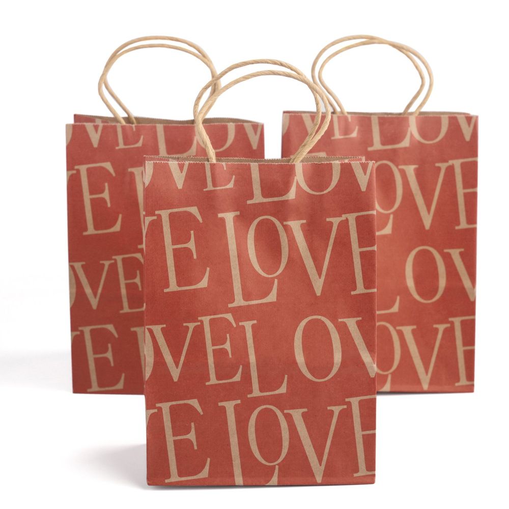 пакет крафт "love", бумага, цвет красный, 8x15x21 см