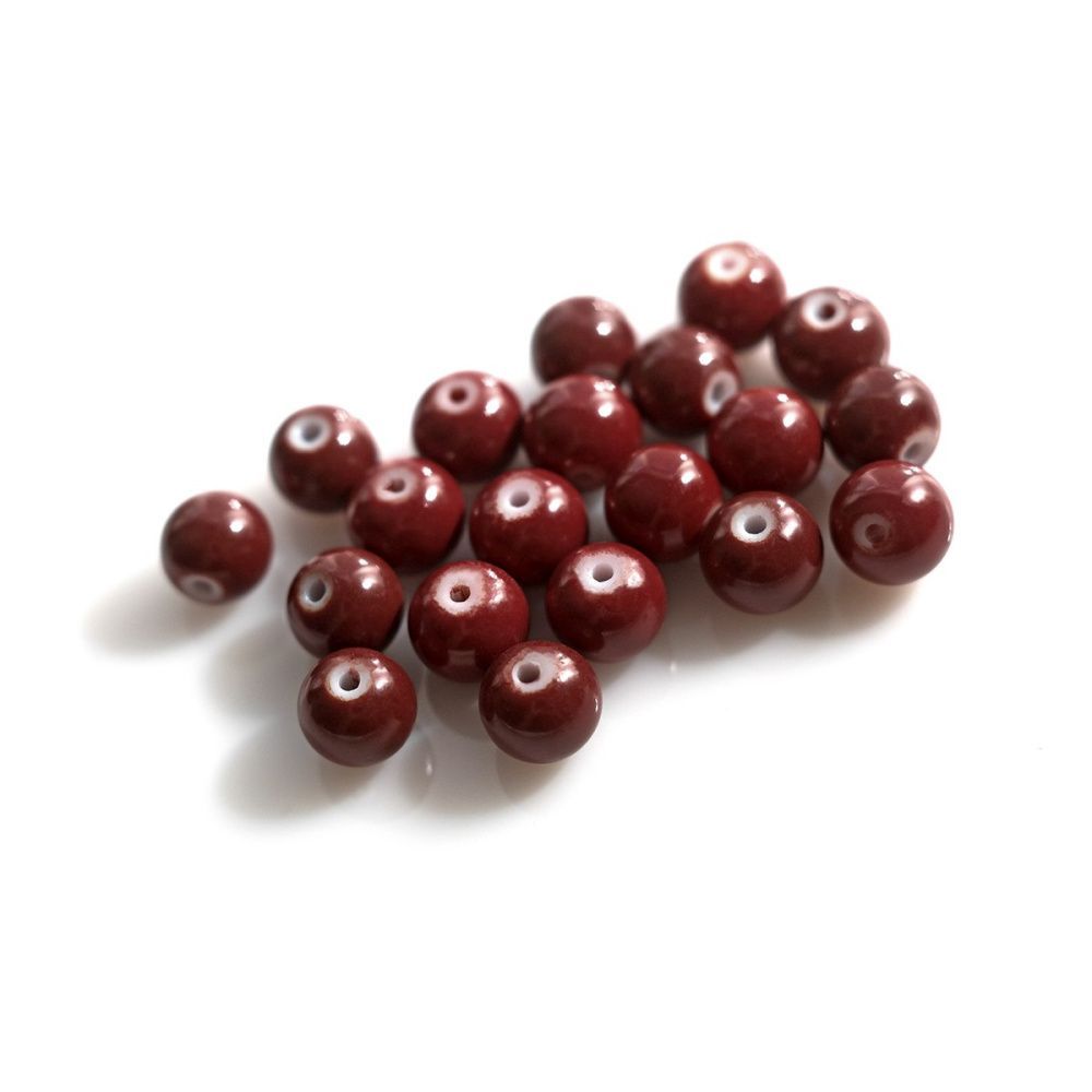 бусина, стекло 8, окрашенная, цвет бордовый, 8 мм