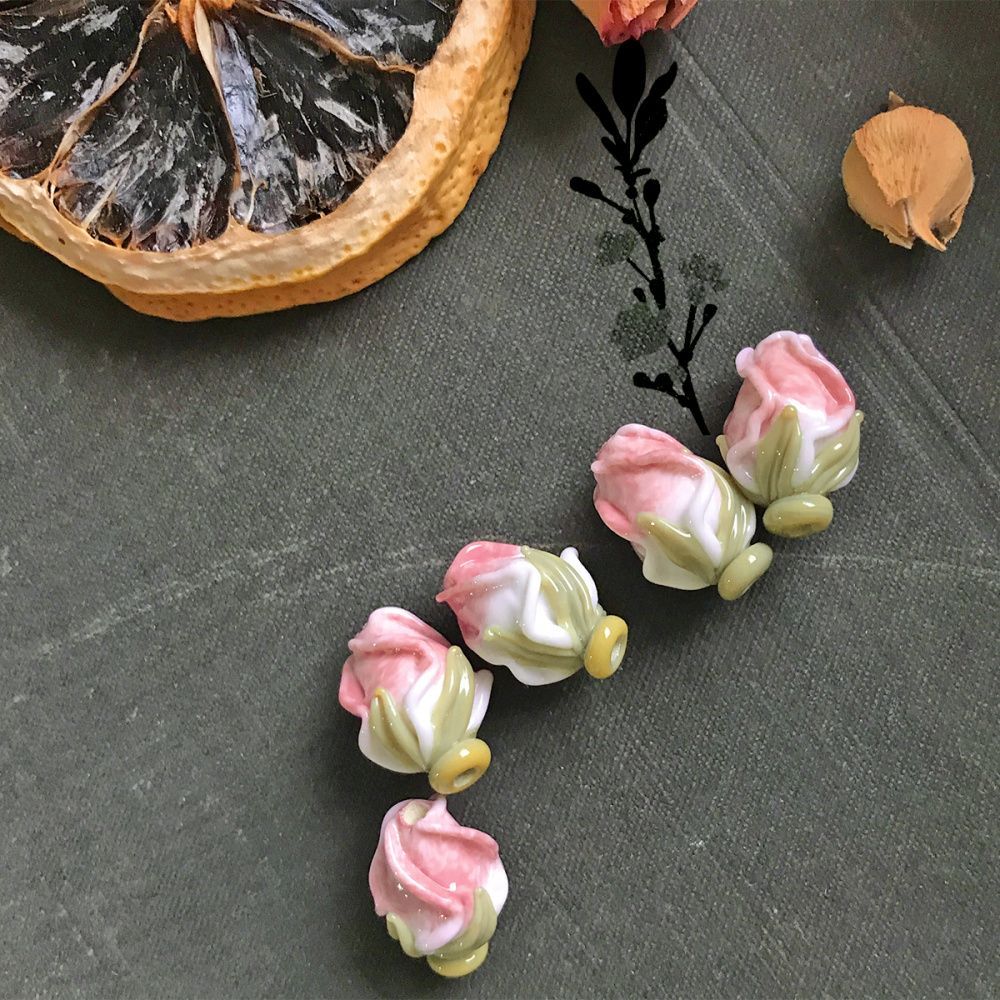 бусина, мурано "розовый бутон", бело-кремовый, 15-16х10-11 мм