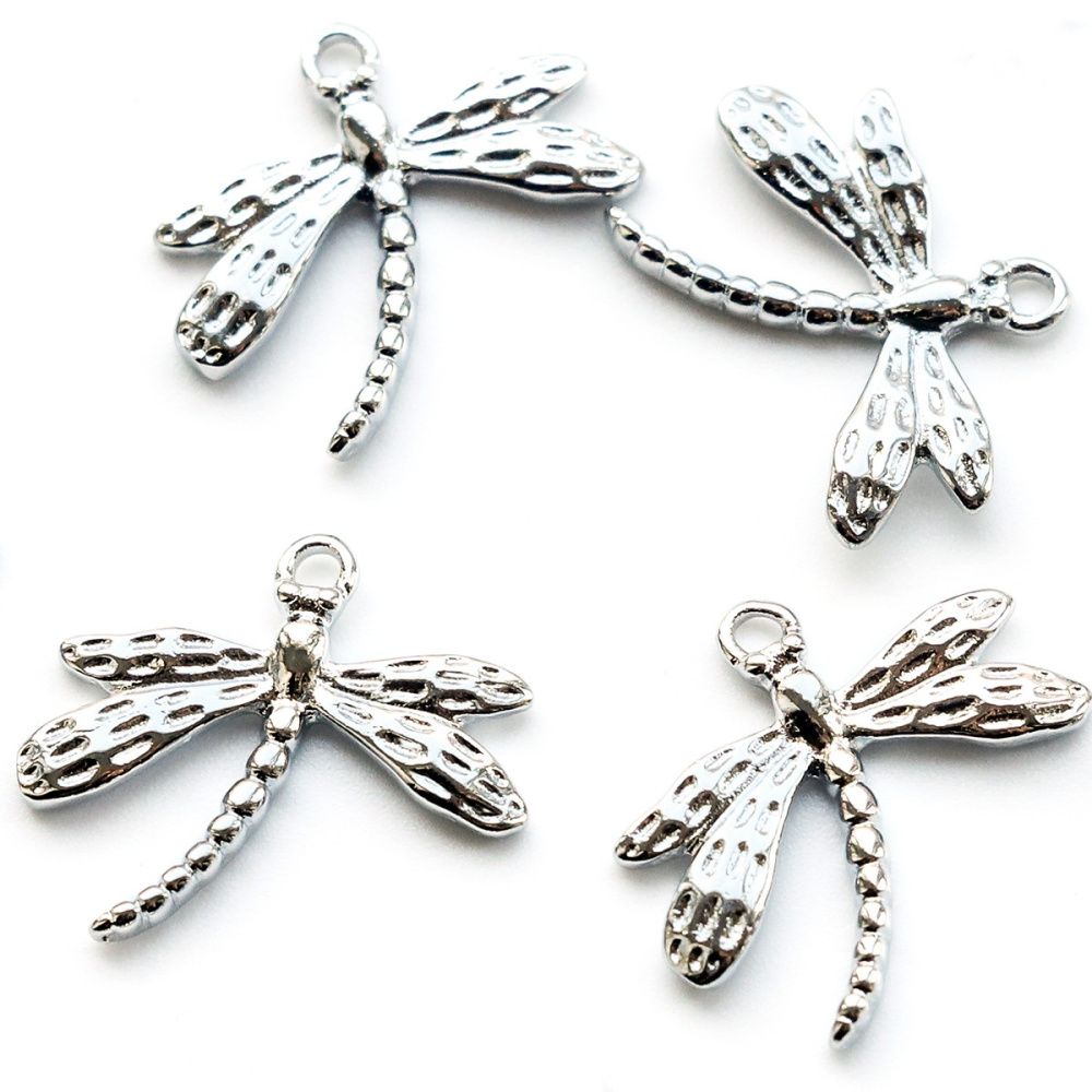подвеска металл "стрекоза", покрытие платина, 20x23.5x2.5 мм