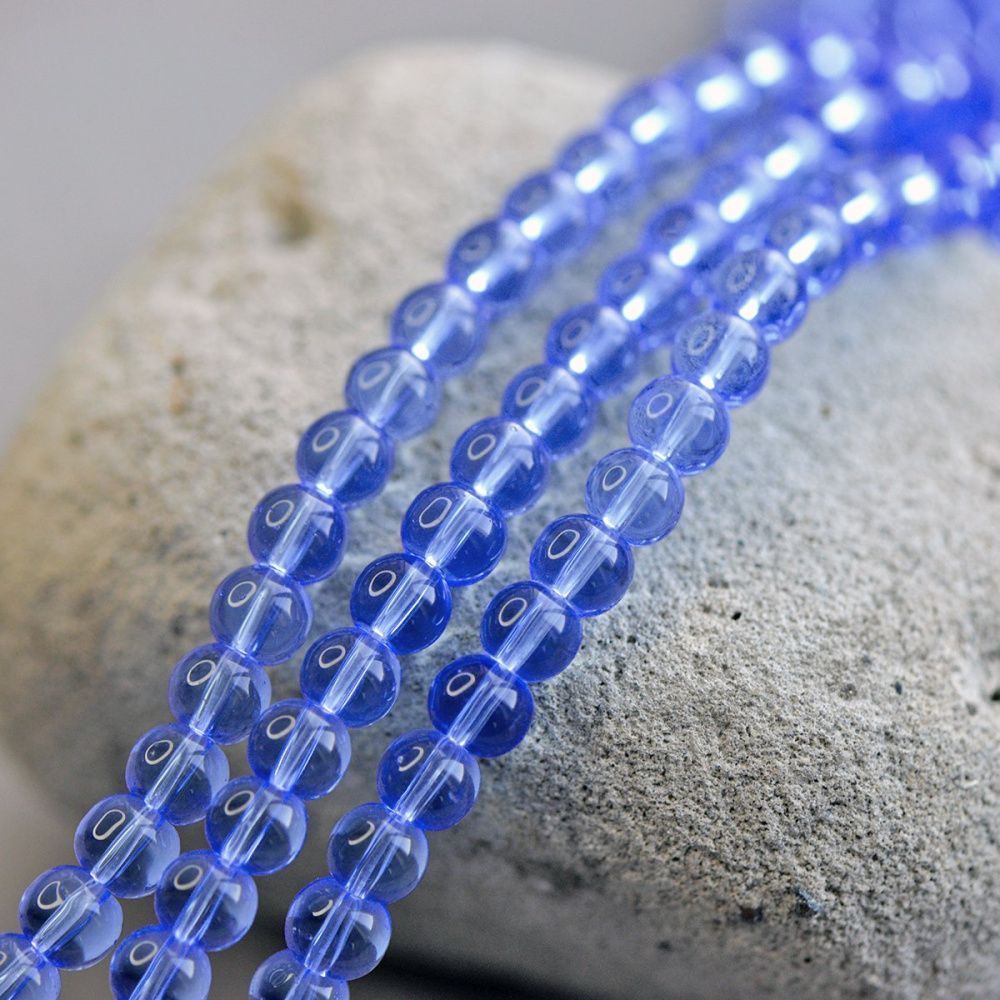 бусина, стекло 6, цвет голубой, 6 мм