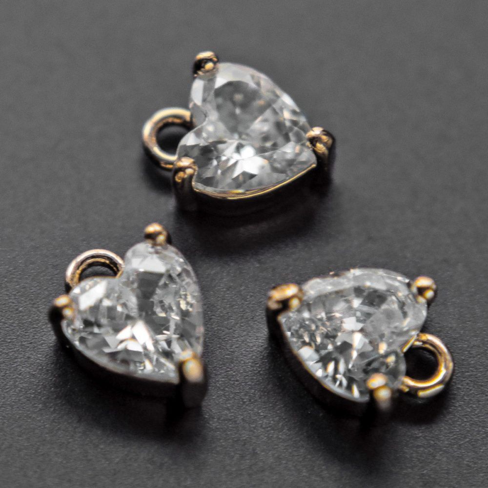 подвеска металл "харт", позолота/циркон,  6.5x8.5x4 мм