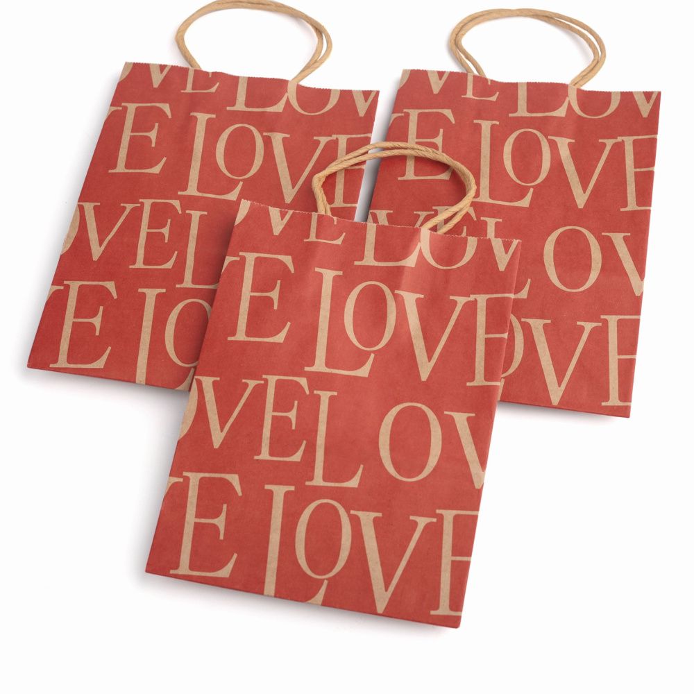 пакет крафт "love", бумага, цвет красный, 8x15x21 см