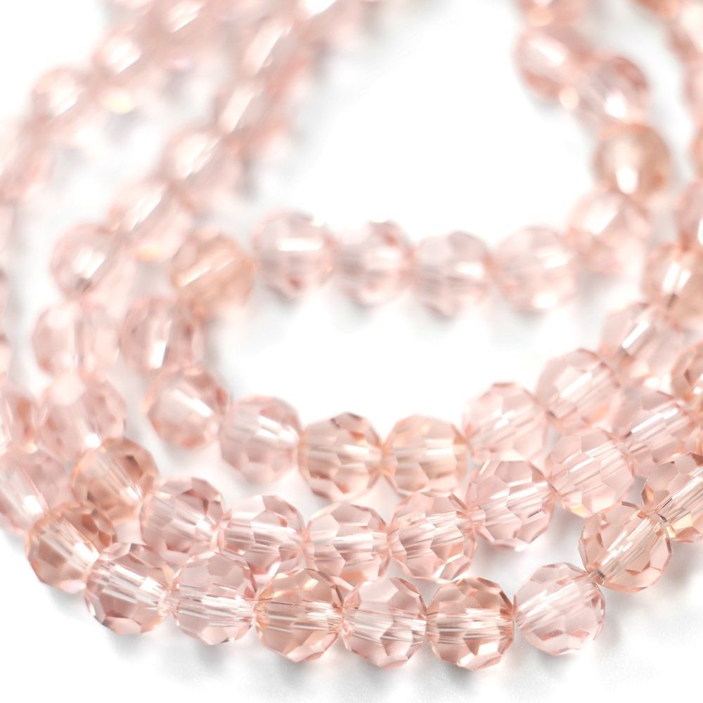 бусина, стекло 6, граненая, цвет розовый, 6 мм