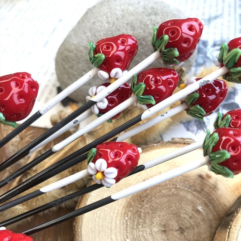 бусина, мурано "клубничка", красный, 15х14 мм