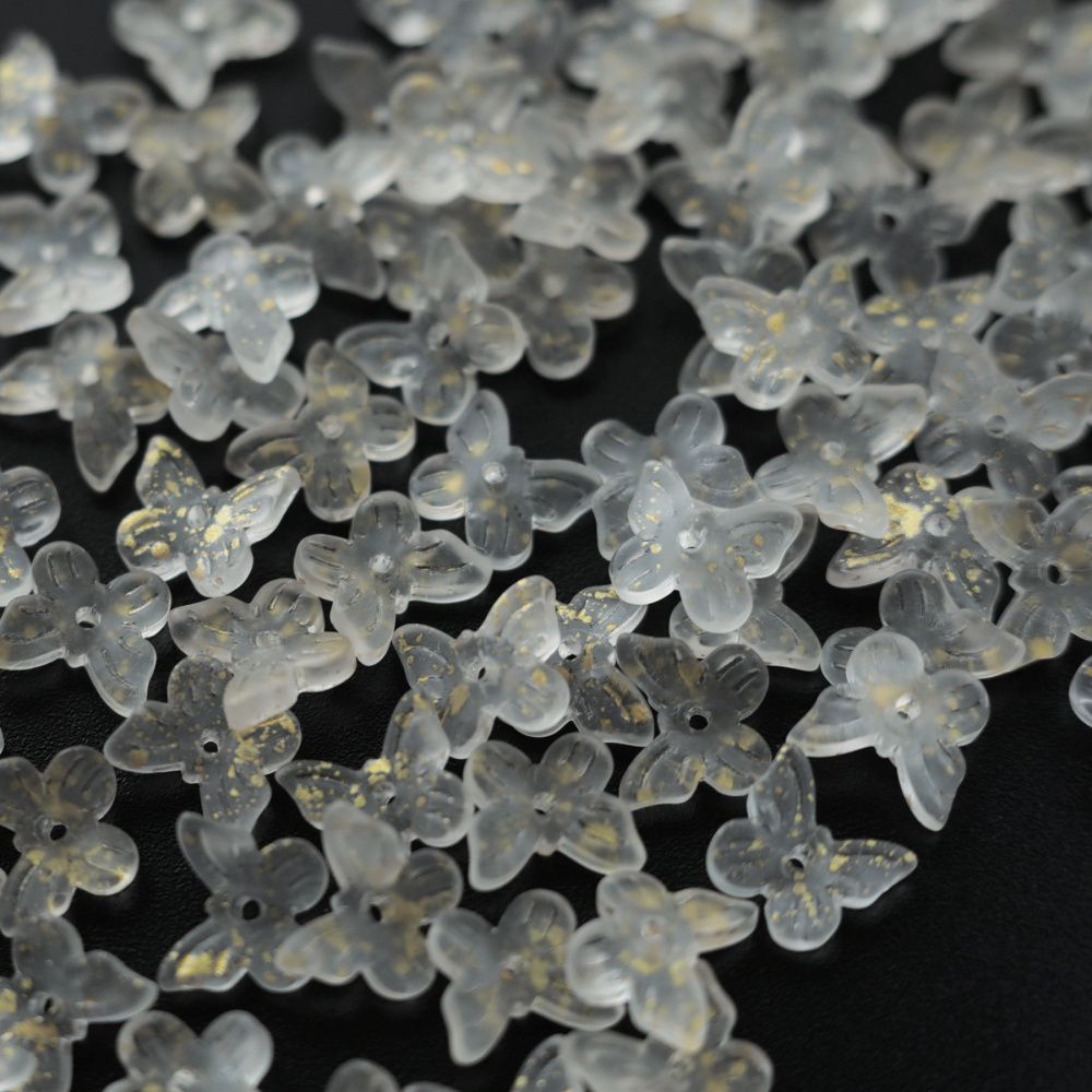 бусина "бабочка", стекло, цвет сливочный матовый, 10x12 мм