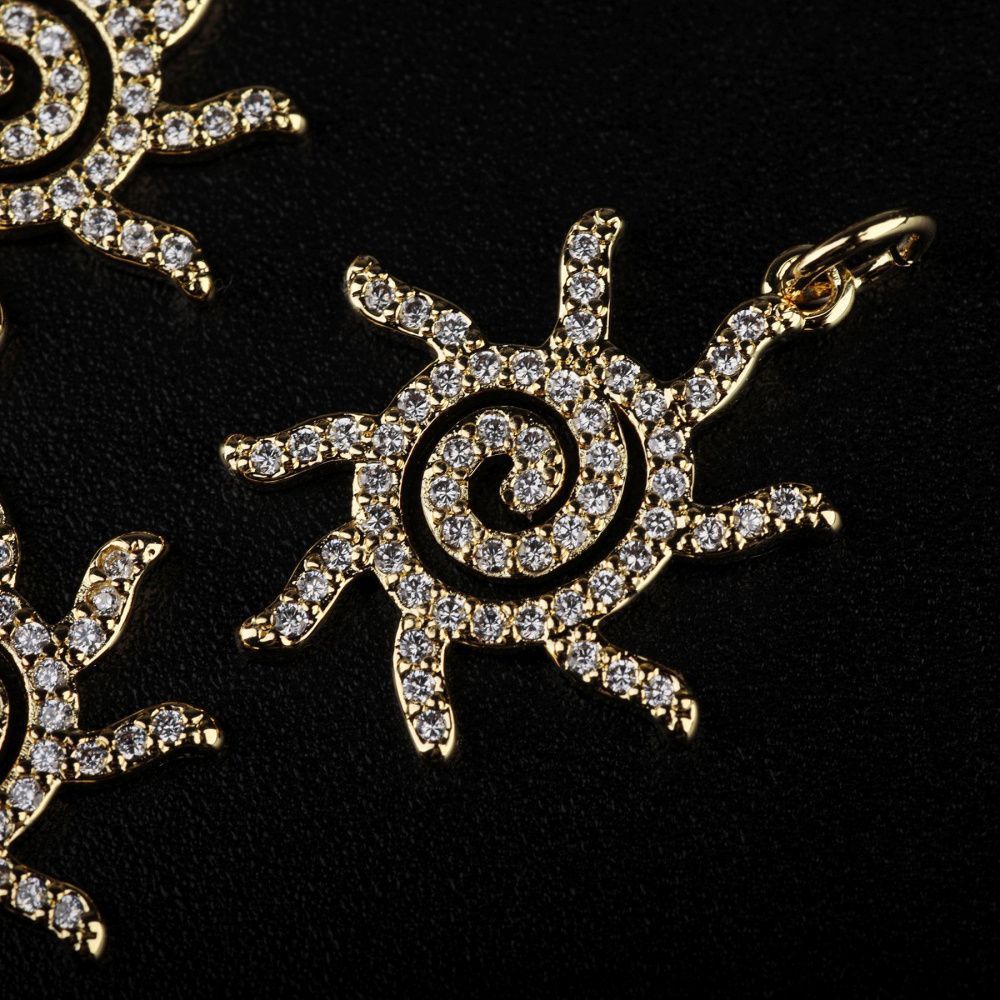 подвеска металл "солнце", позолота/циркон, 22x18x2 мм