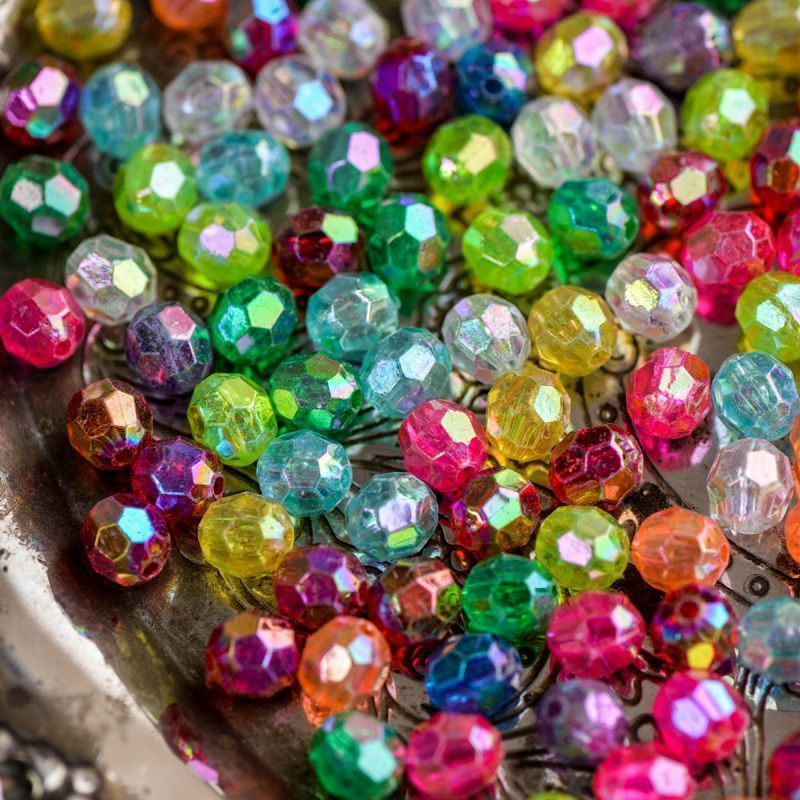 бусина, акрил 8, граненая, цветовой микс радужный, 8 мм