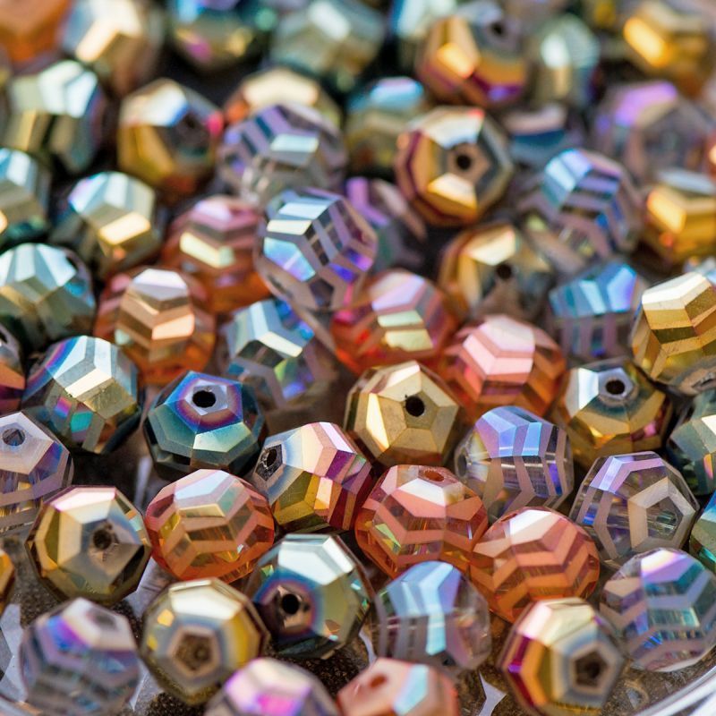 бусина "зигзаг", стекло, цветовой радужный микс, 10x9x8.5 мм