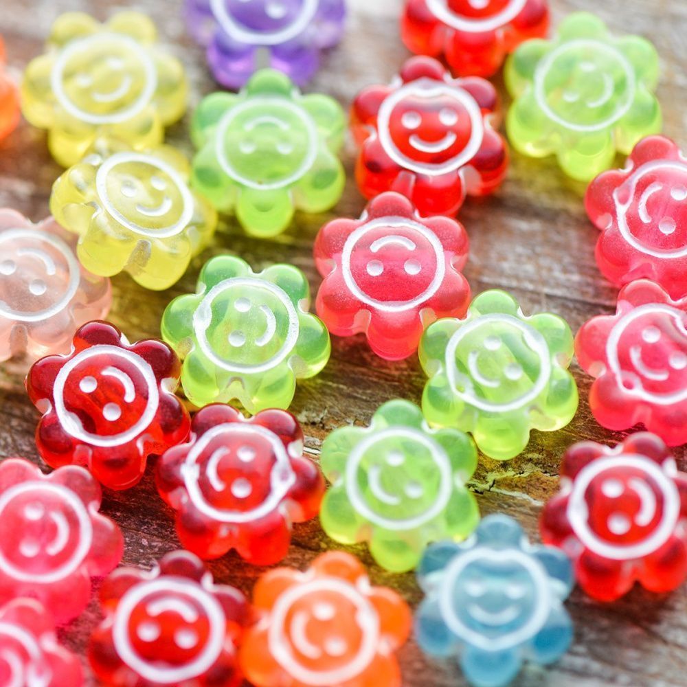 бусина, акрил "цветик-смайл", цветовой микс прозрачный, 11x10x5 мм