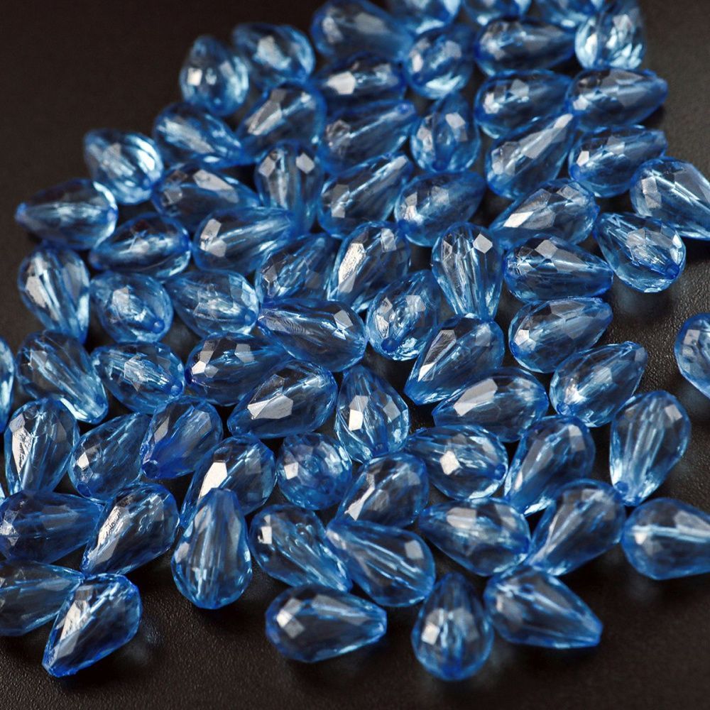 бусина капля граненая, акрил, цвет стальной синий, 12х8 мм