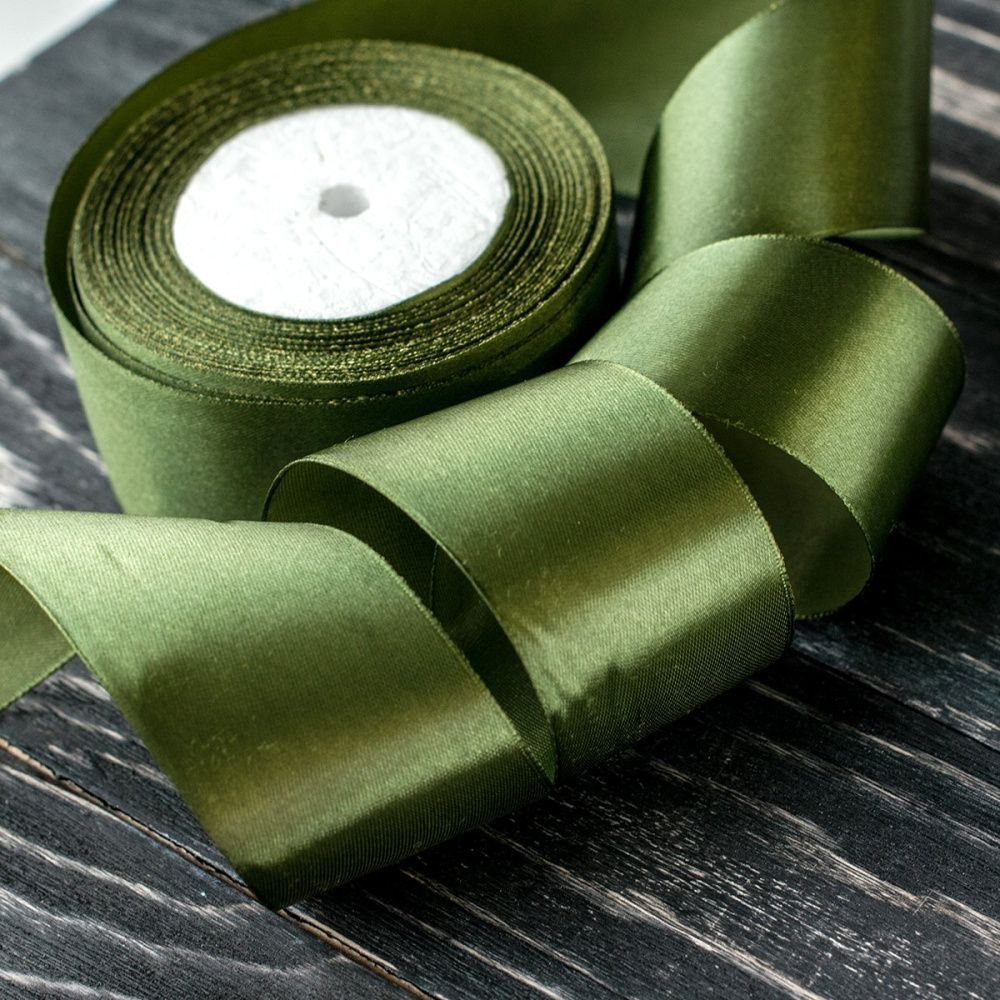 лента, атлас, цвет болотный, ширина 50 мм ленты
