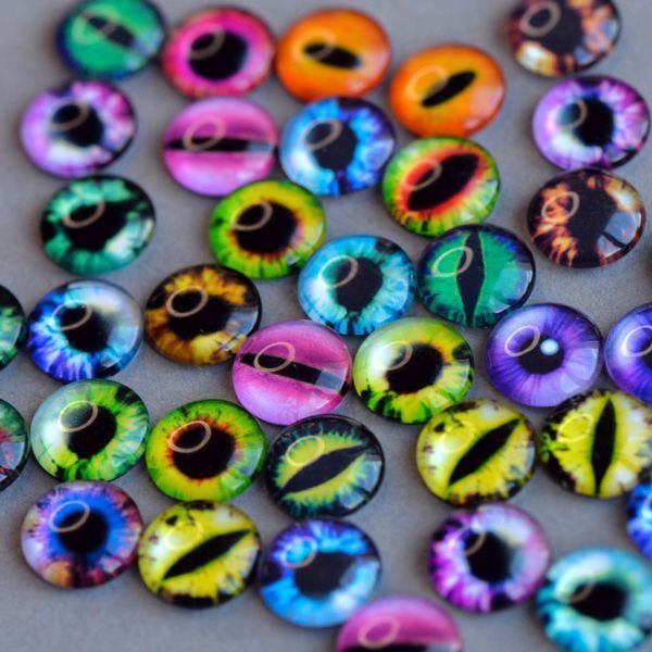 кабошон стеклянный "глазки", с принтом, 12х4 мм