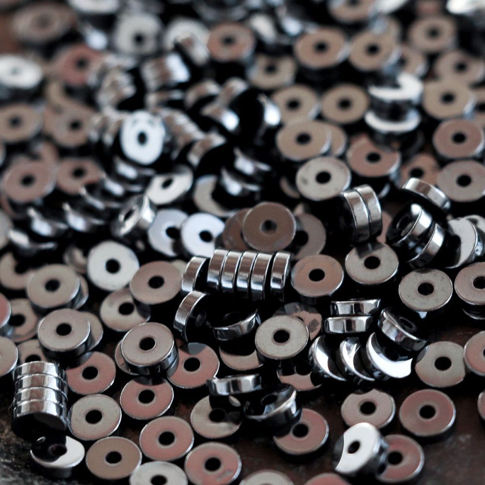 бусина гематит немагнитный синт., диск, цвет черный, 4x1 мм