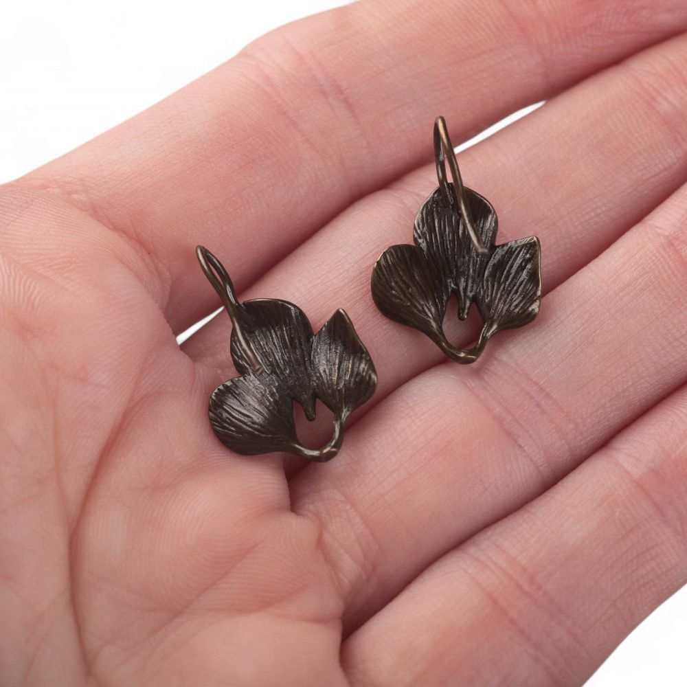 швензы "листва", цвет античная бронза, 20x14.5x2 мм