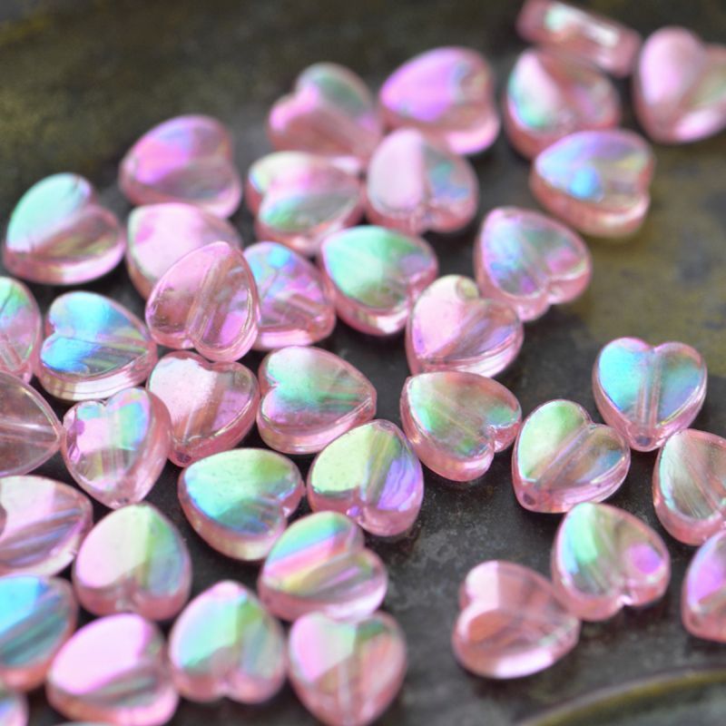 бусина, акрил "радужные сердечки", цвет розовый ав, 8х8х3 мм