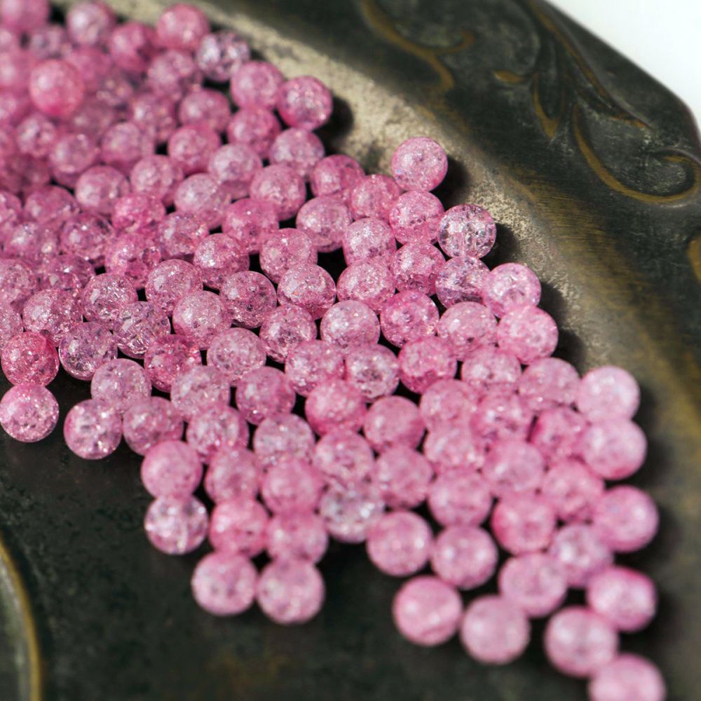 бусина, стекло "кракле", цвет теплый розовый, 6 мм