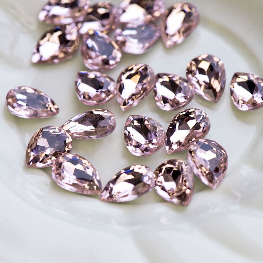 кабошон стекло кристалл, каплевидный, цвет lt.pink, 14х10 мм