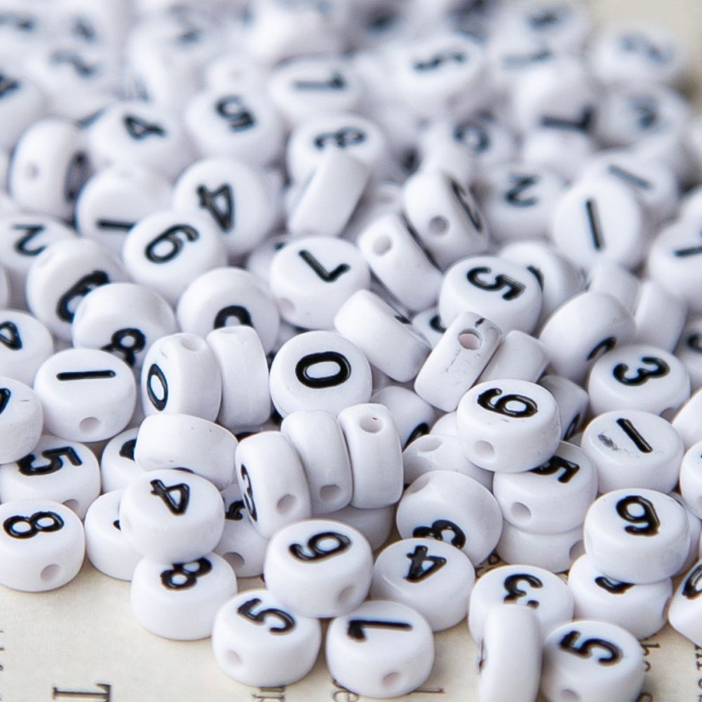 бусина, акрил "цифры", плоская, 7х4 мм