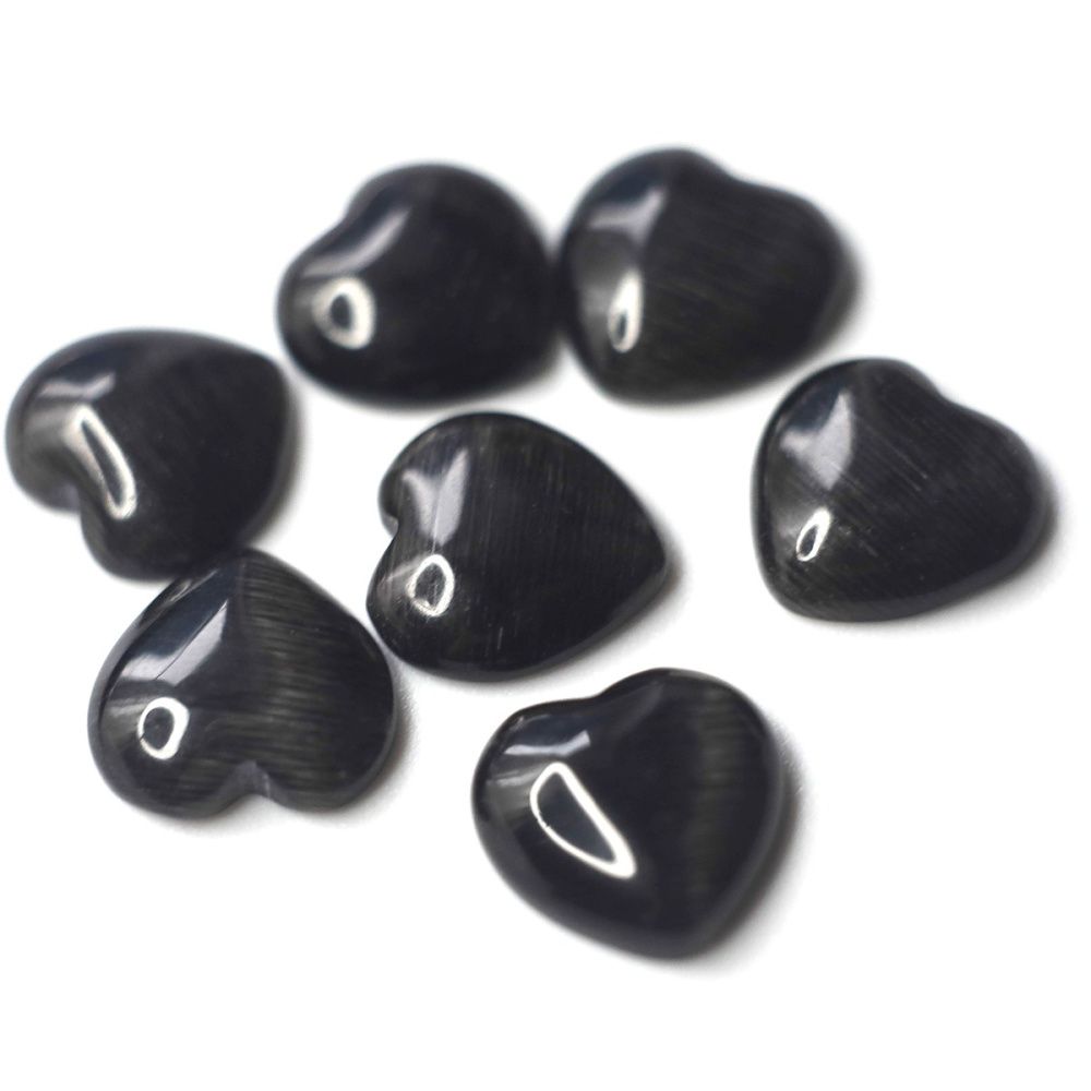 кабошон "кошачий глаз"  сердечко, стекло, цвет графитовый, 10x10x2.5 мм