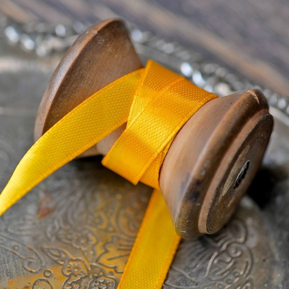 лента, атлас, цвет желтый, ширина 10 мм ленты