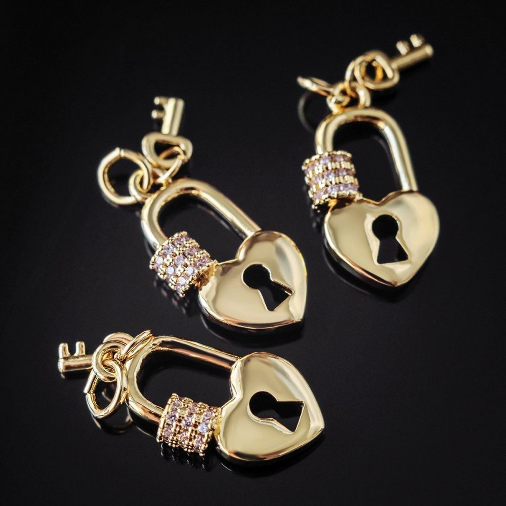 подвеска металл "замочек любви", позолота/цирконы, 20x10.5x4 мм
