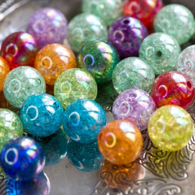 бусина, акрил "кракле", цветовой микс, 20 мм