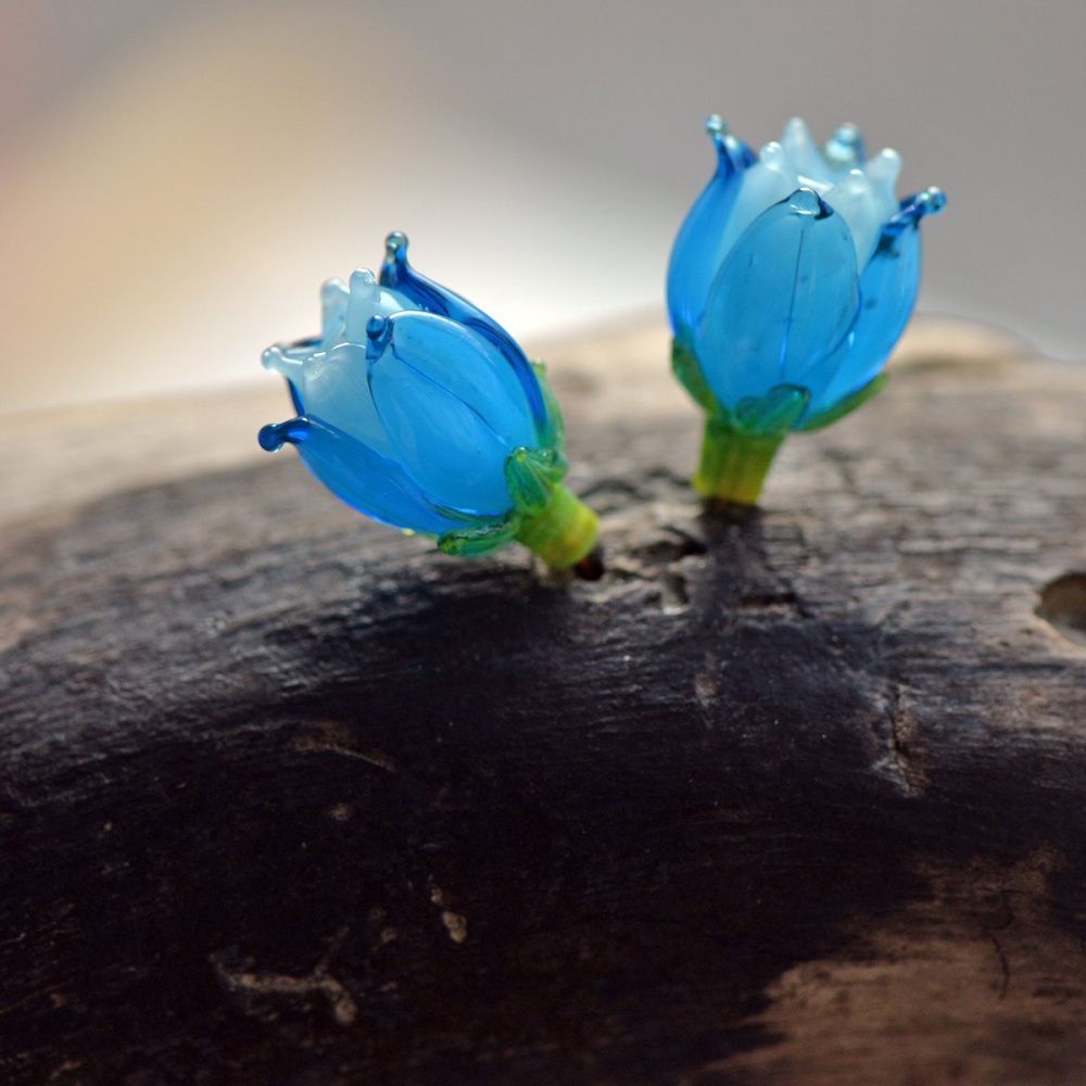 бусина, мурано "колокольчик", фигурная, яркий голубой, 17х14 мм