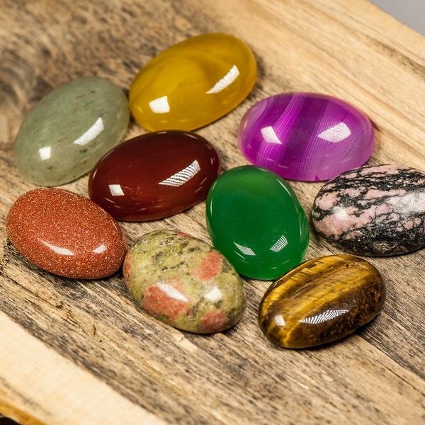 кабошон, микс из натуральных камней, 25x18x5-7 мм