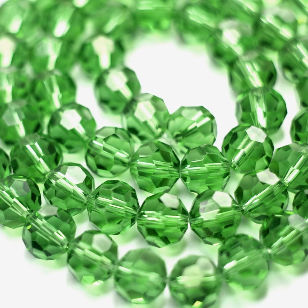 бусина, стекло 10, граненая, цвет лайма, 10 мм