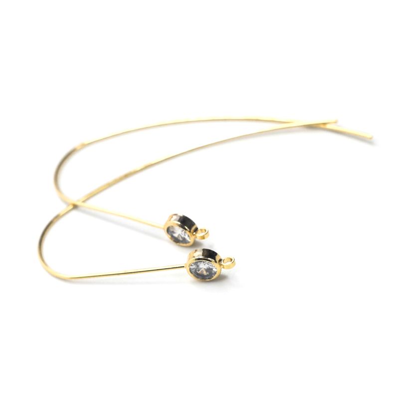 швензы "лакрима", с цирконием, позолота, 49x5 мм 