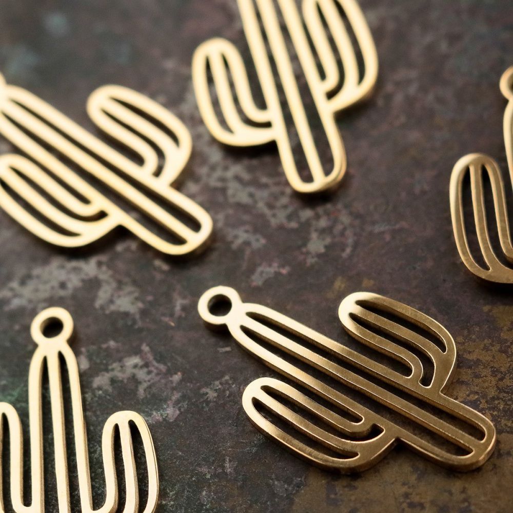 подвеска сталь "кактус", позолота, 21x12 мм