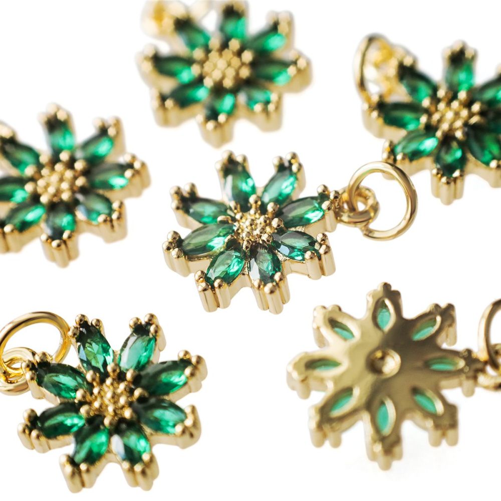 подвеска металл "сакура", позолота/зеленый, 14.5x12x3 мм