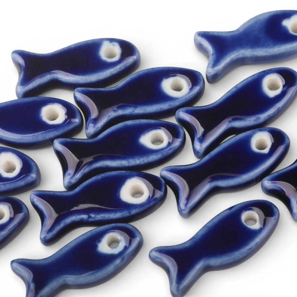 бусина, керамика "рыба", цвет темно-синий, 24-25x10x6 мм