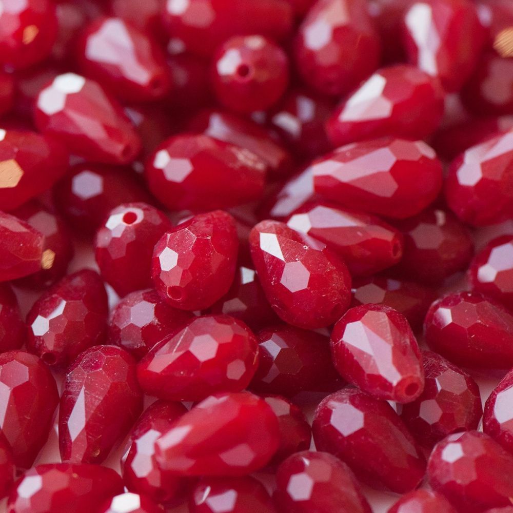 бусина, имитация нефрита, граненая, стекло капля, цвет красный, 11х8 мм