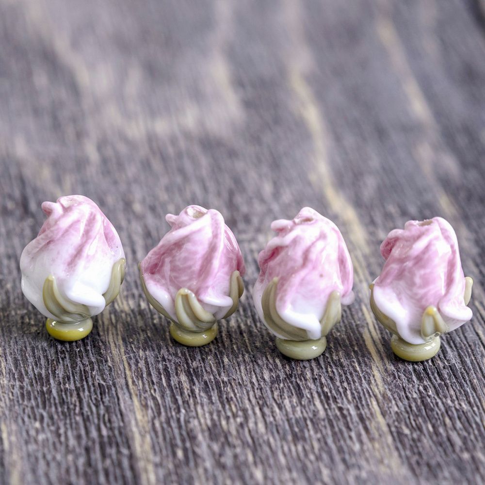 бусина, мурано "розовый бутон", бело-розовый, 15-16х10-11 мм