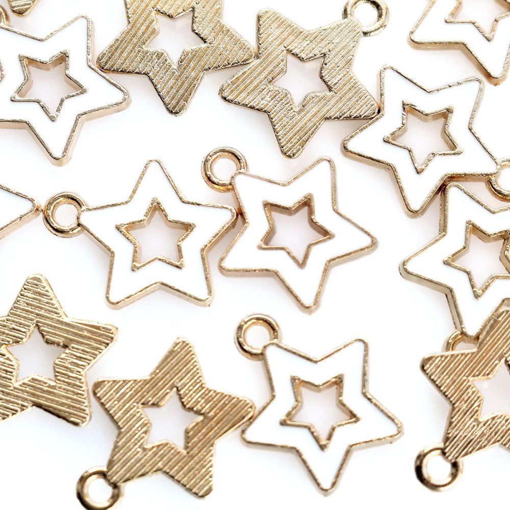 подвеска металлическая "стар", эмаль, цвет белый, 16x14x2 мм