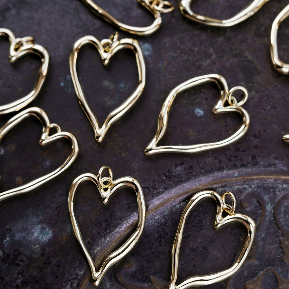 подвеска металл "сердце", позолота, 25x18x2.5 мм