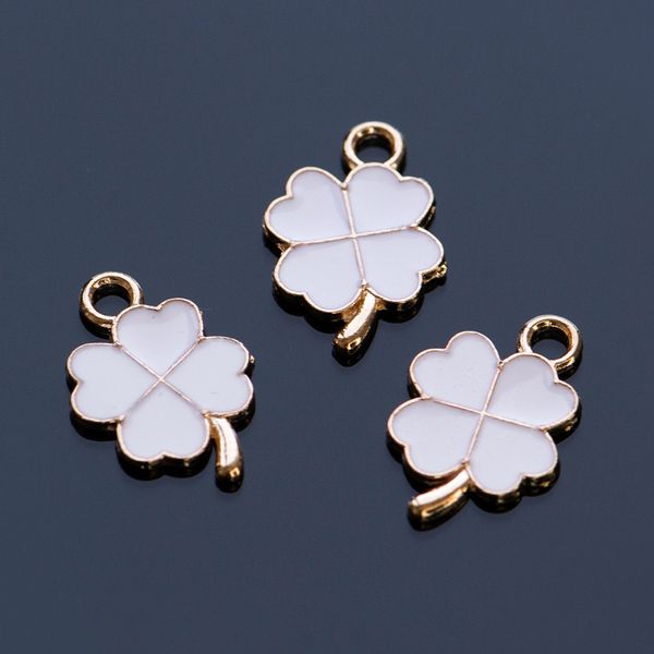 подвеска металлическая "клевер", эмаль, цвет сливочный, 18x12x1 мм