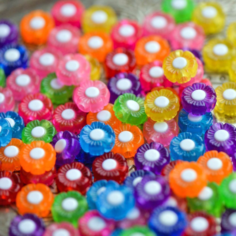 бусина, акрил "маргаритка", цветовой микс, 10х10х4 мм