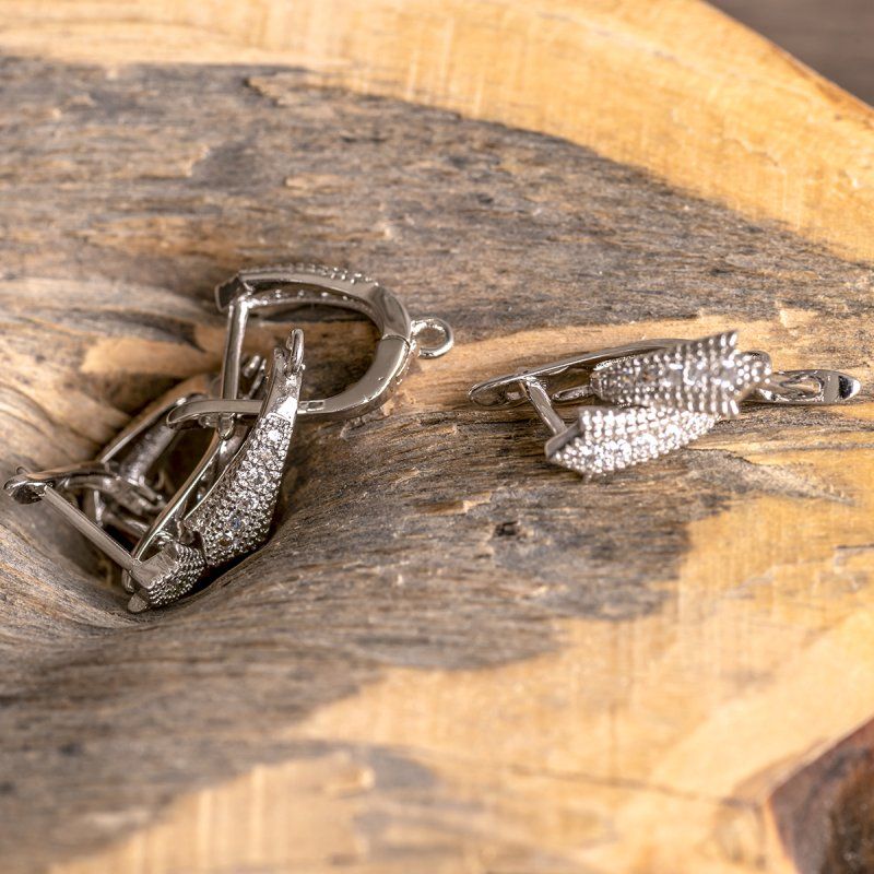 швензы "стелла", с цирконием, цвет платина, 18х11х1.5 мм 