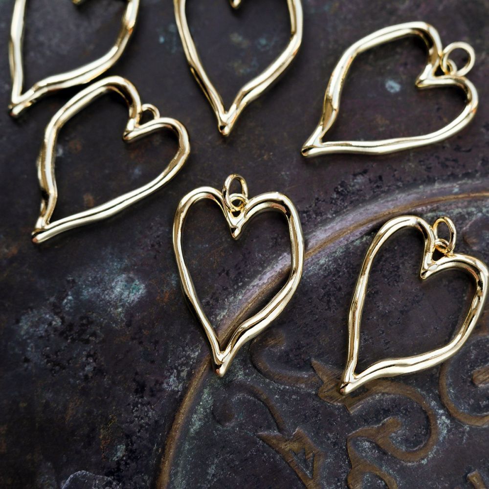 подвеска металл "сердце", позолота, 25x18x2.5 мм