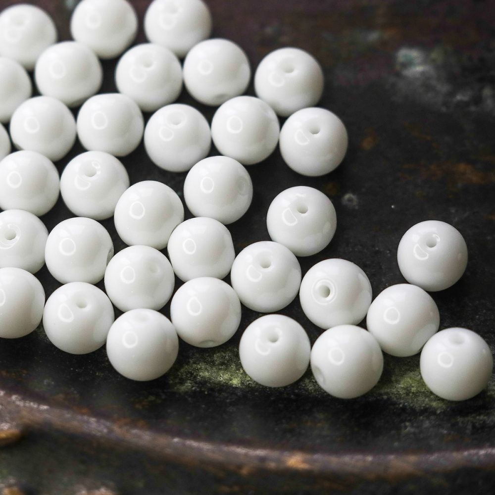 бусина, стекло 8, цвет белый, 8 мм