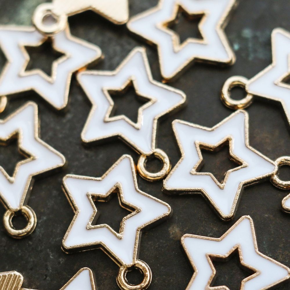 подвеска металлическая "стар", эмаль, цвет белый, 16x14x2 мм