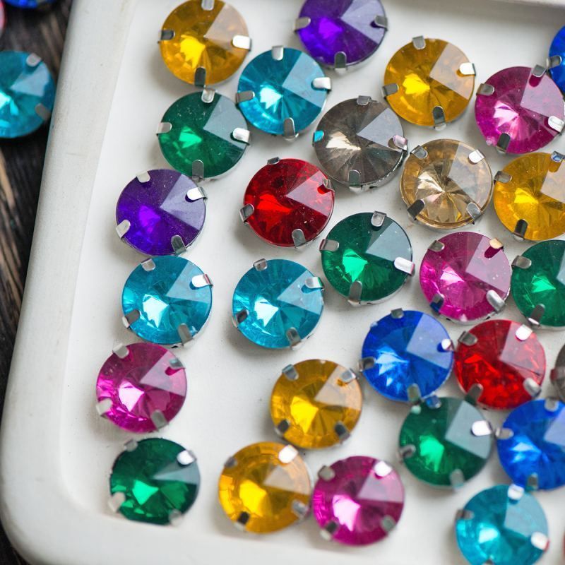 стразы в цапах платина/акрил, цветовой микс, 12x7 мм