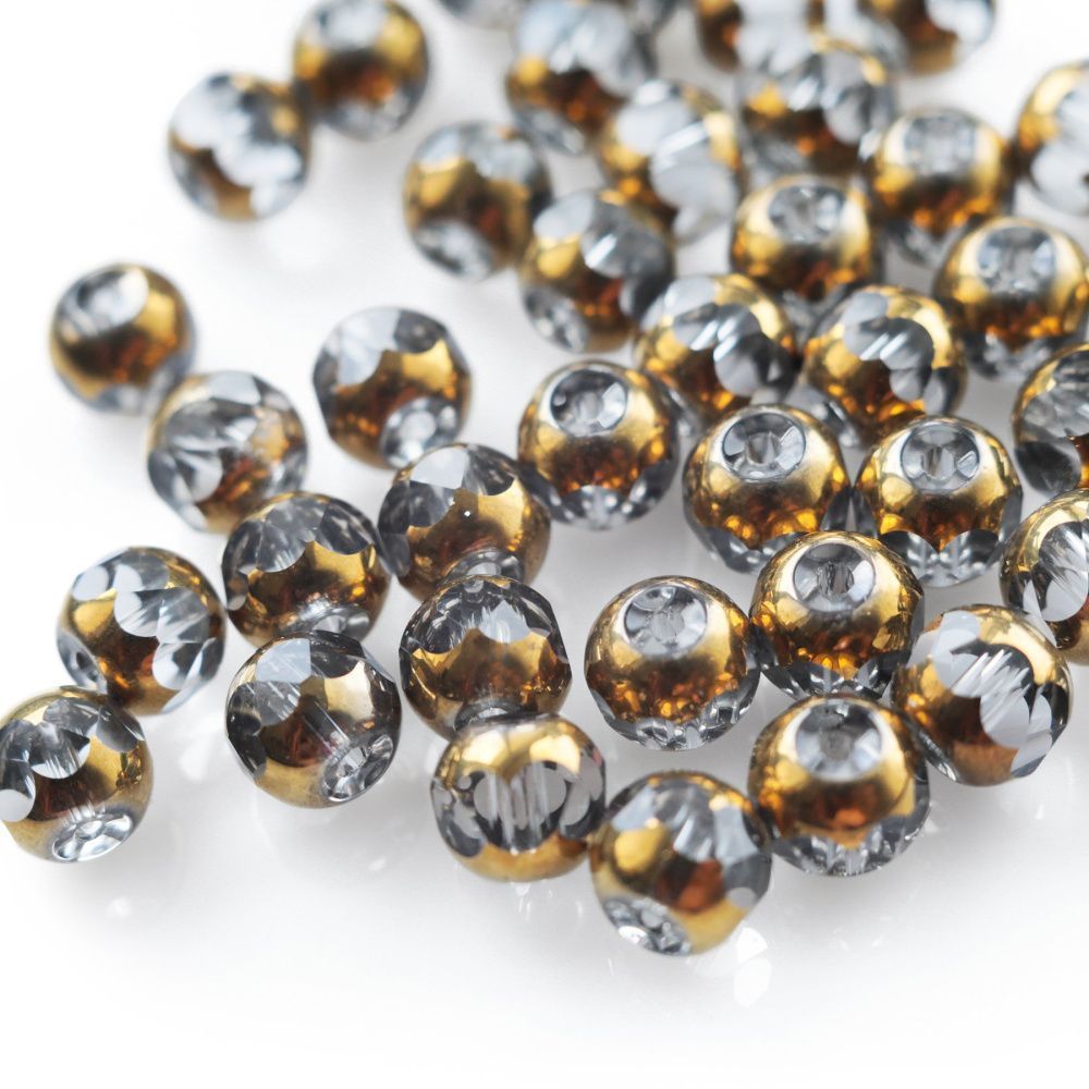 бусина, стекло, граненая, цвет прозрачный/золото, 8 мм